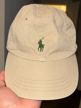 Vintage Polo Ralph Lauren Khaki Dad Hat Green Pony Strapback Cap